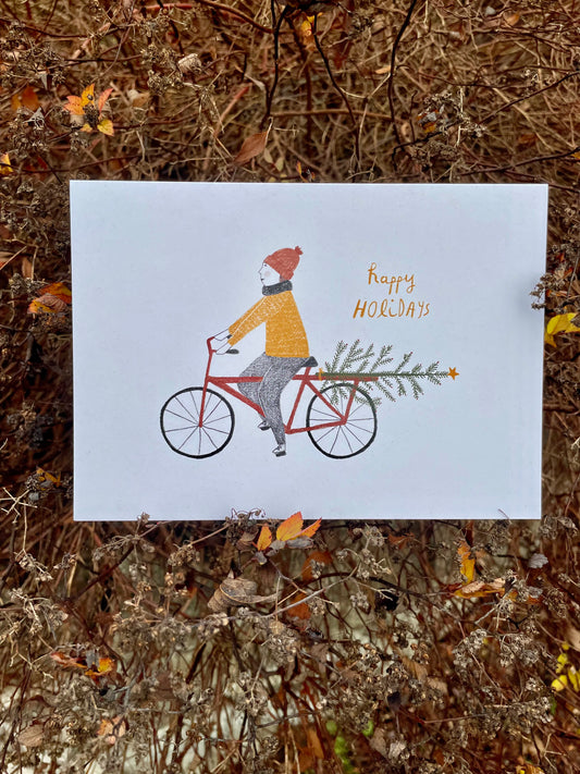 Holiday Bike Rider Greeting Card