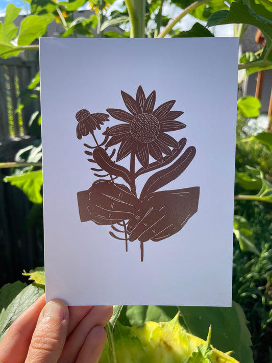 Sunflower Hands Greeting Card